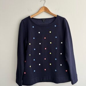 Talbots Navy Sweatshirt with Multicolor Dots Large